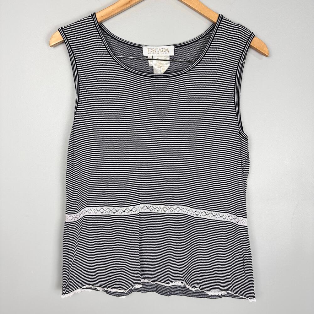 Escada Striped Knit Top Sz 12 Vintage 90s Old Money Parisian Coastal Clean Girl